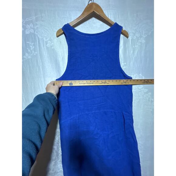 Vintage Blue Cactus Maxi Dress Linen Southwestern Painted NEW Dead Stock Buttons - Picture 8 of 9